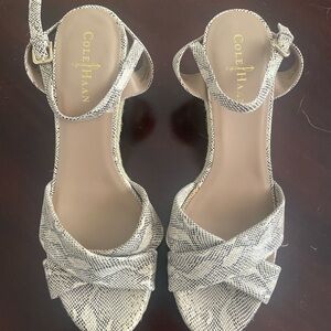 Cole Haan Gray Sandals with Ankle Straps and Knotted Design